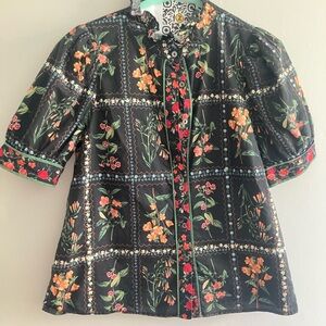 entro Black Blouse with Red and Pink Floral Print